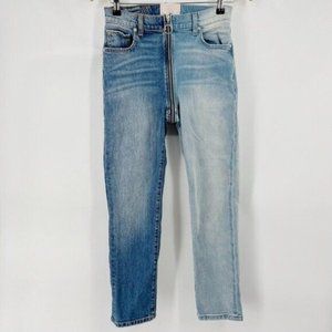REVICE Yin Yang Two Tone Full Zipper Cropped Skinny Ankle Jeans Blue Size 27